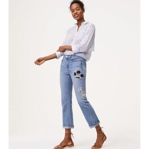 LOFT floral embroidered vintage straight jeans